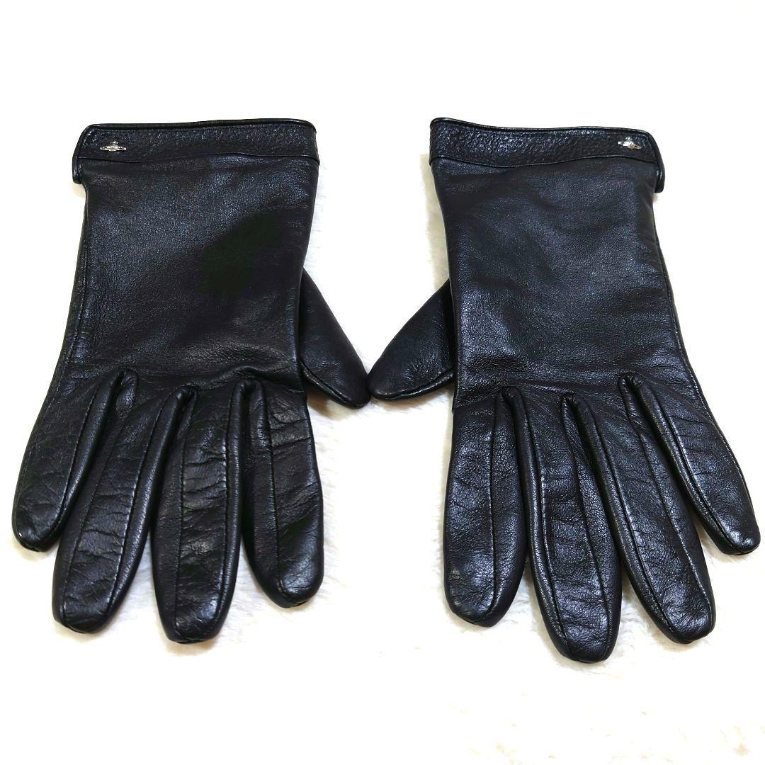 レザー手袋 オーブボタン 美品 ヴィヴィアンウエストウッド ブラック 内オーブ柄
