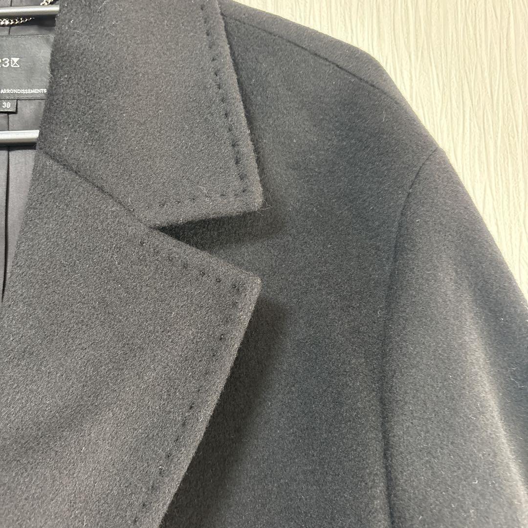 23区 ウールアンゴラビーバー チェスターコート 38 黒 オーバーサイズ
