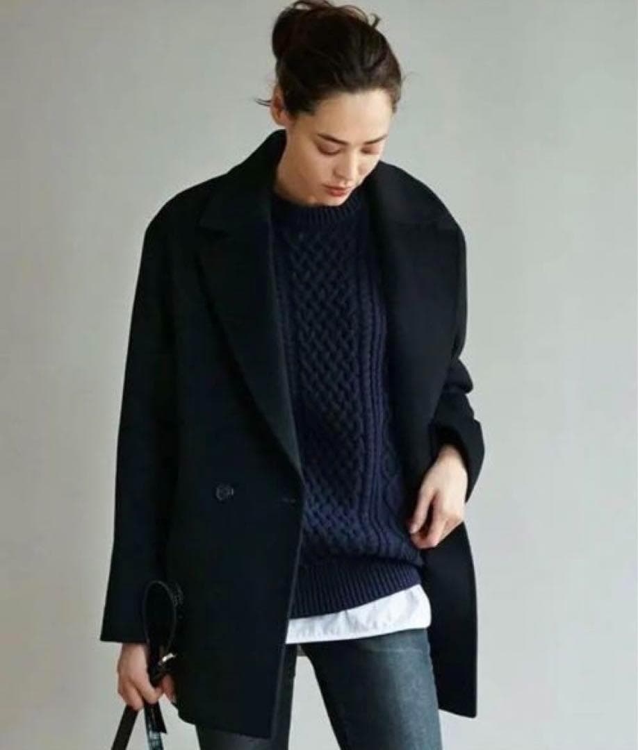 23区 ウールアンゴラビーバー チェスターコート 38 黒 オーバーサイズ