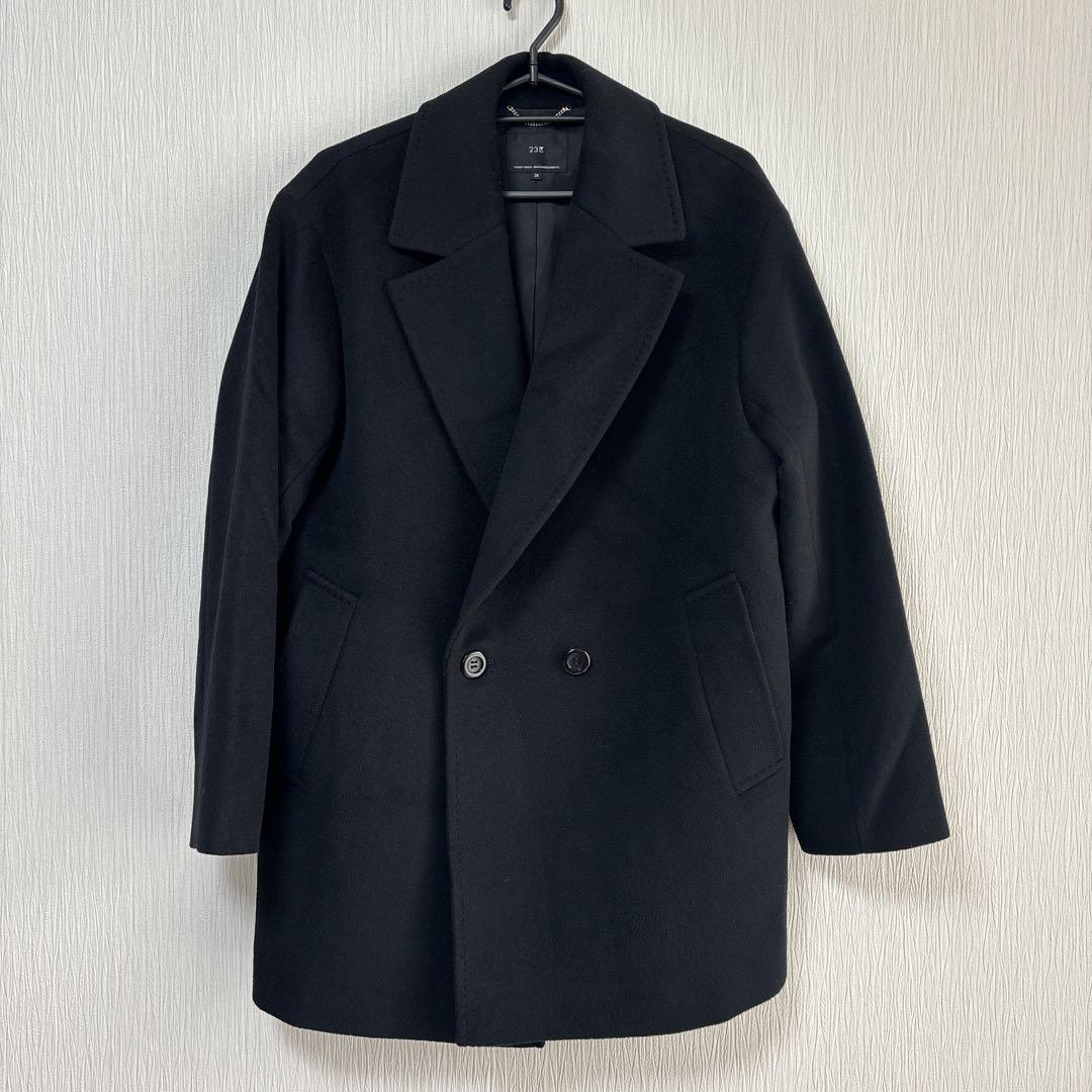 23区 ウールアンゴラビーバー チェスターコート 38 黒 オーバーサイズ
