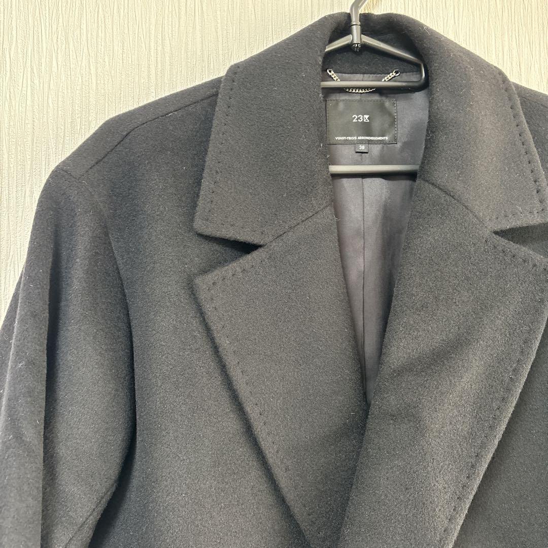 23区 ウールアンゴラビーバー チェスターコート 38 黒 オーバーサイズ
