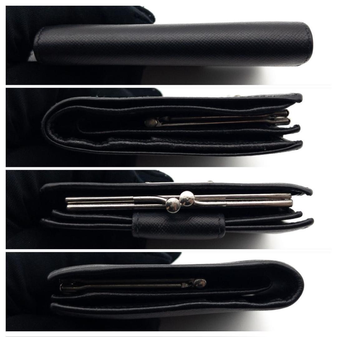 【極美品】PRADA サフィアーノレザー　がま口財布　三角ロゴ　黒　二つ折り財布