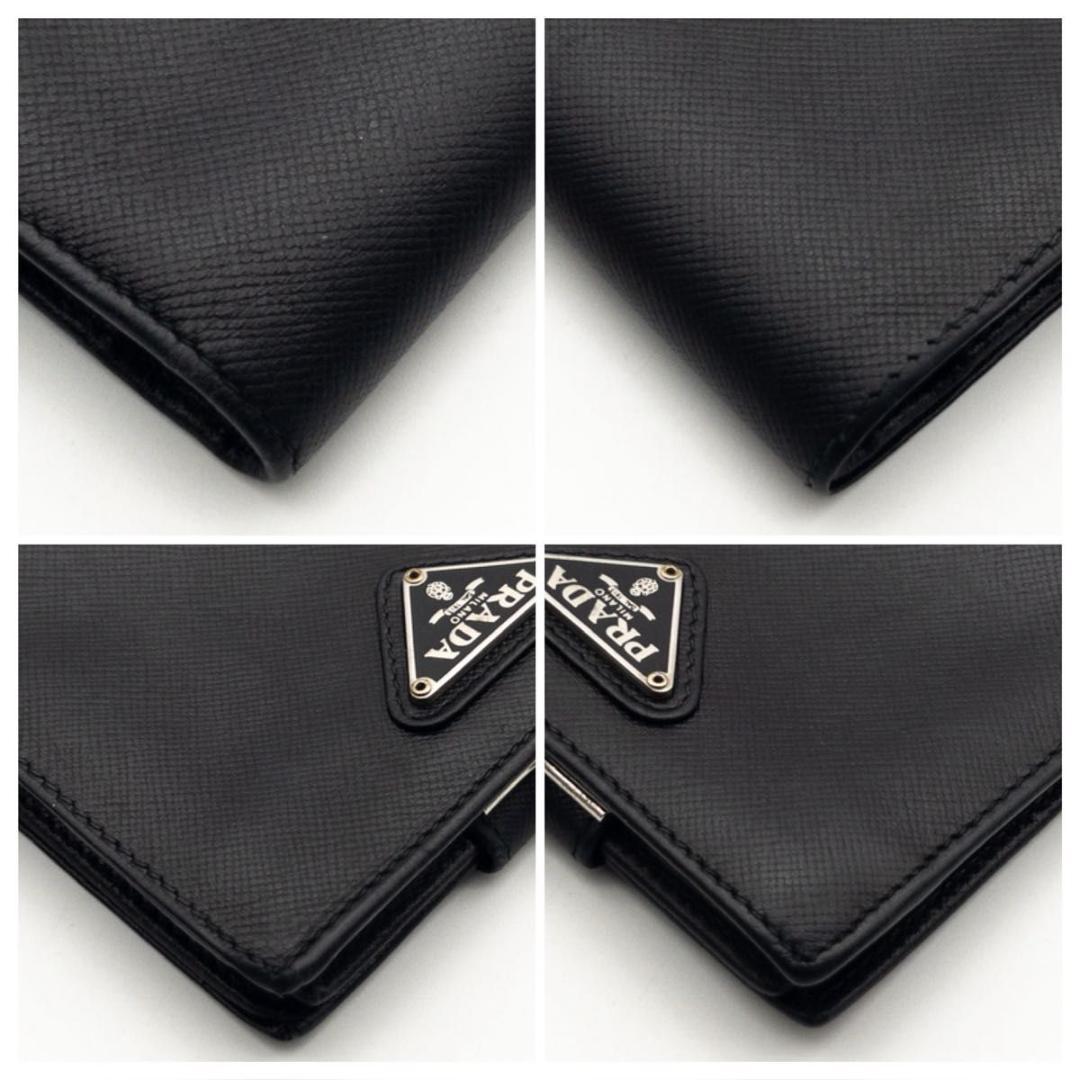 【極美品】PRADA サフィアーノレザー　がま口財布　三角ロゴ　黒　二つ折り財布