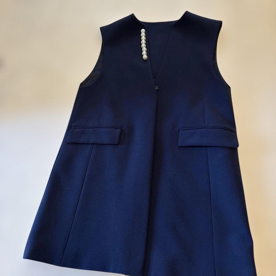 セルフォード　ネイビー ベスト パールボタン