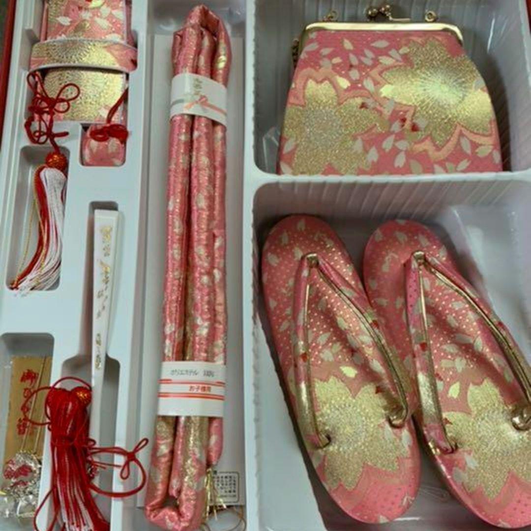 七五三 女の子 着物 帯 小物 セット 赤とピンク 花柄 さくら 7歳 式部浪漫