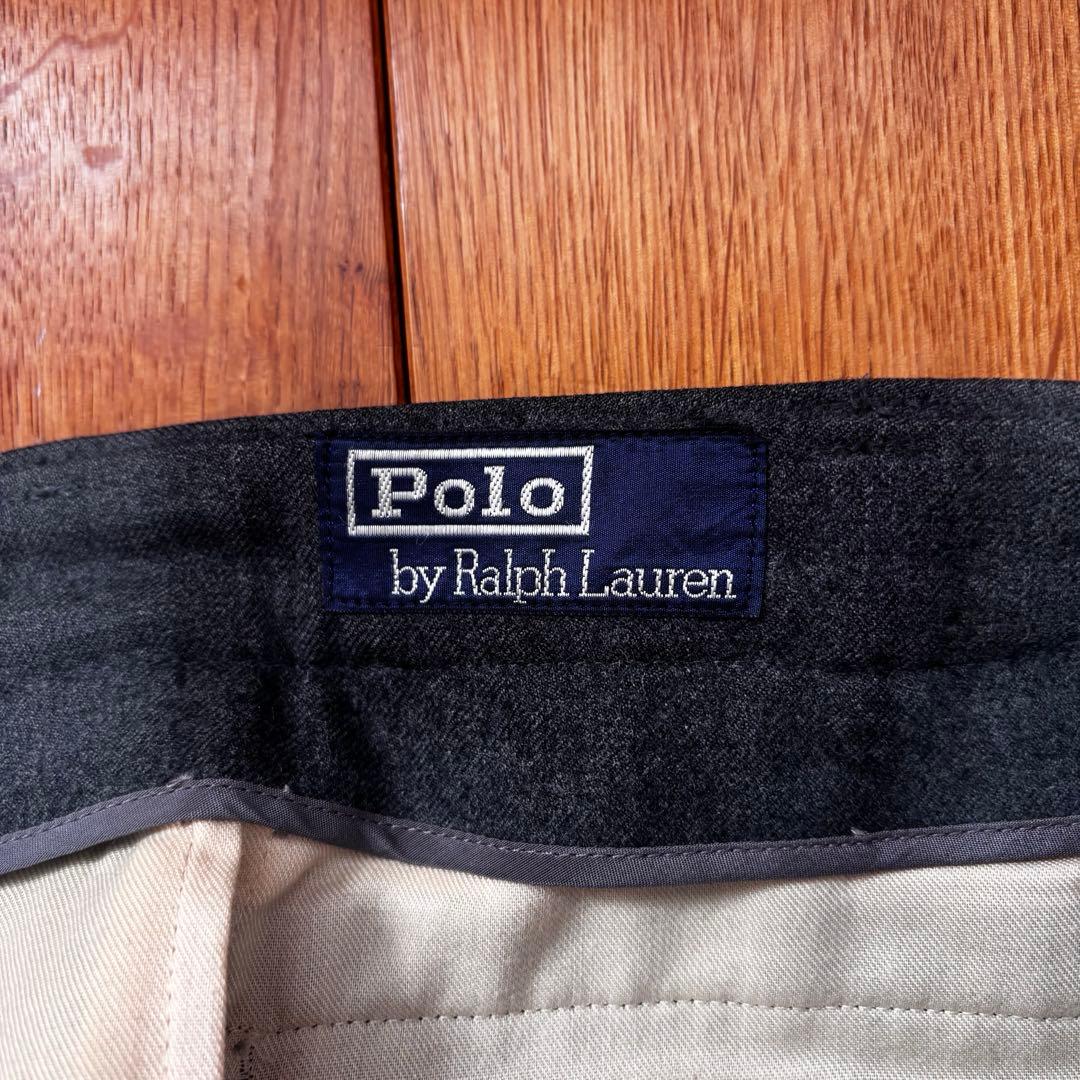 80s〜90s ラルフローレン　グレー　2タックワイドウールスラックス　シティー