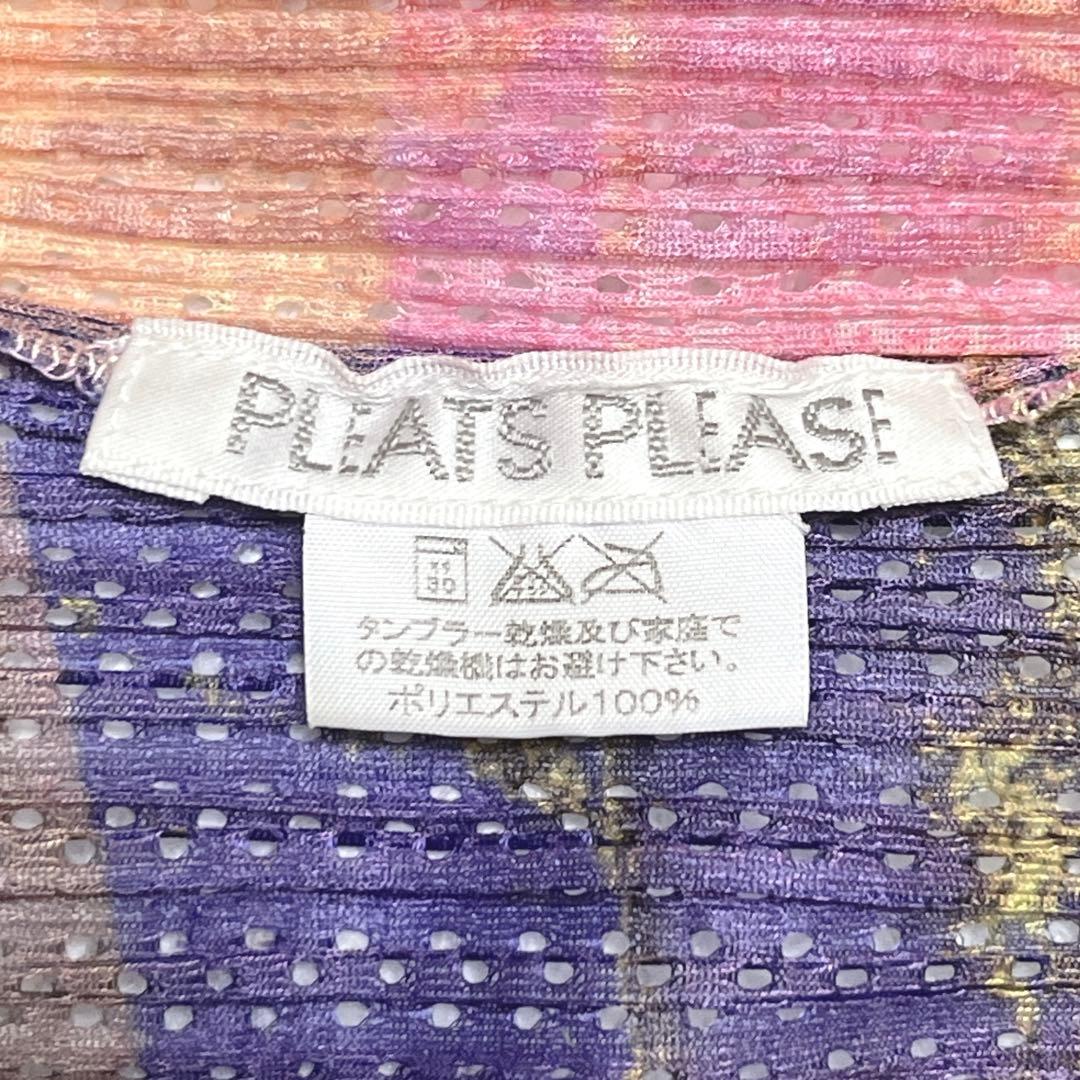 【極美品】プリーツプリーズ トップス L 半袖 グラフィック 転写 マルチカラー