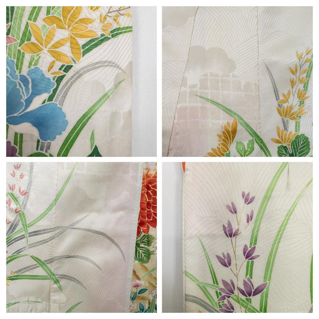 R7SK1314 振袖+帯 2点セット 金彩 草花 豪華 アイボリー 高身長