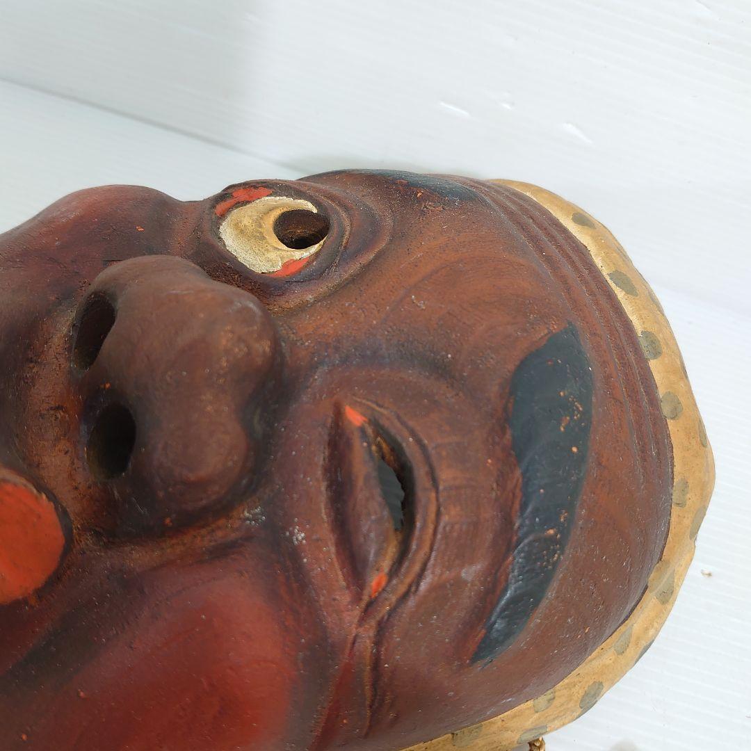 木彫り　ひょっとこ　お面　能面　アンティーク　縁起物　開運　魔除け