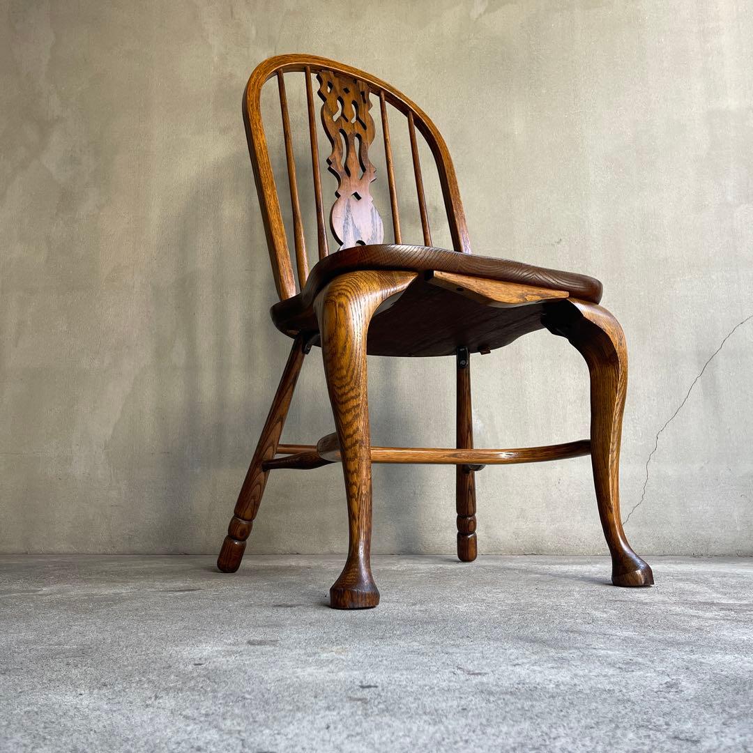 オールドヴィンテージ　オークウィンザーチェア　カントリー　猫脚