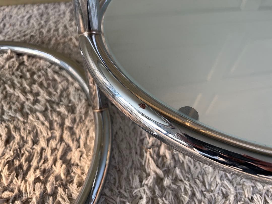 ラウンドテーブル 3段ガラス ミッドセンチュリー モダン スペースエイジスタイル