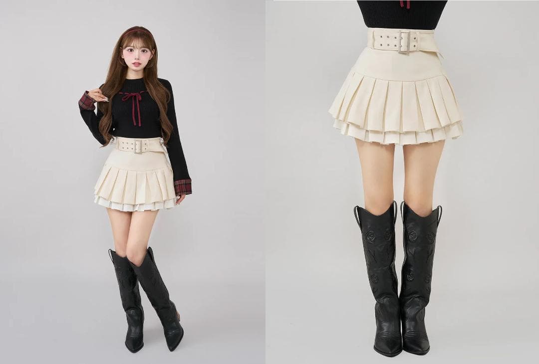 ダーリッチ darich ダブルプリーツミニスカート BEG ベージュ S