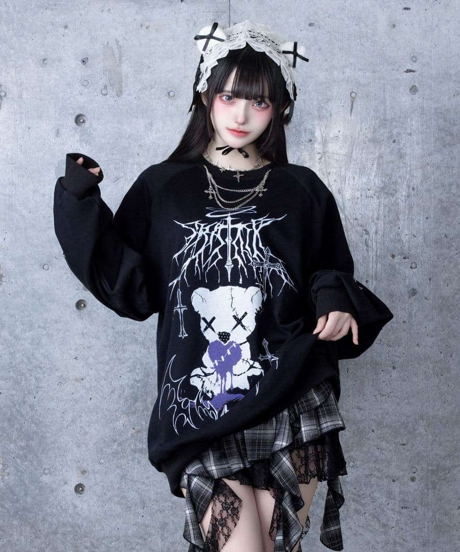 amilige アミリージュ　くま　プリントスウェット　ブラック