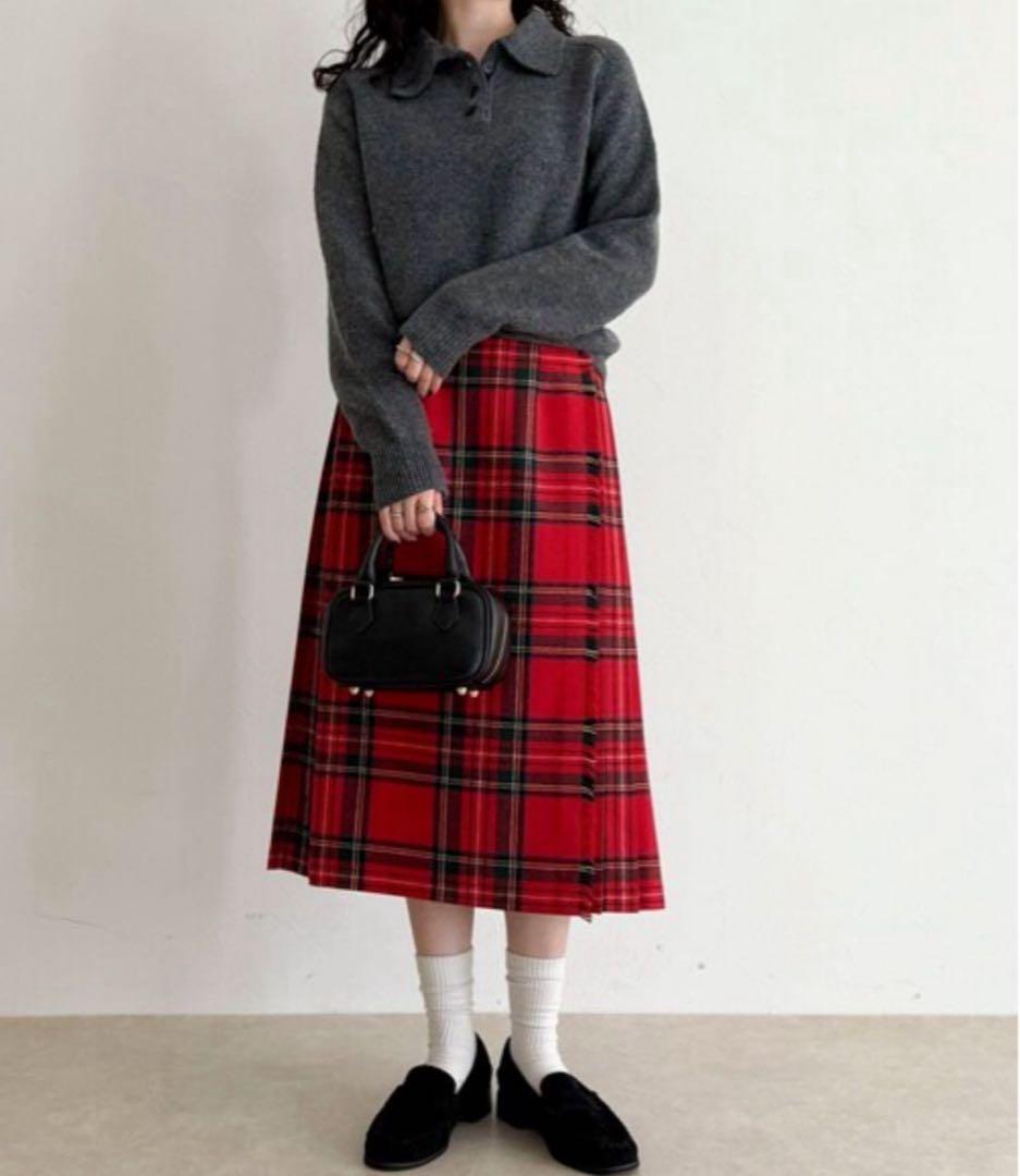 美品O’NEIL of DUBLIN タータンチェックラップスカートウール100