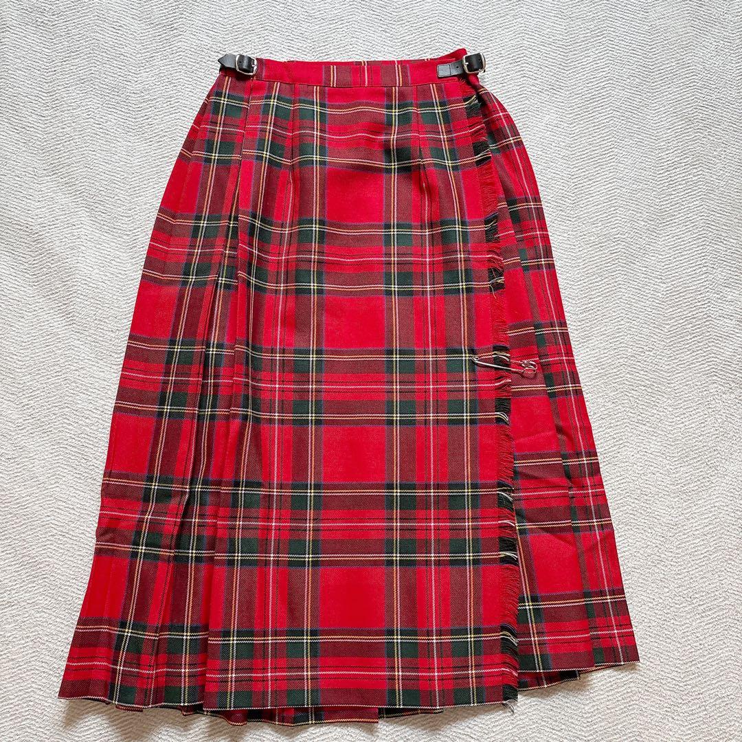 美品O’NEIL of DUBLIN タータンチェックラップスカートウール100