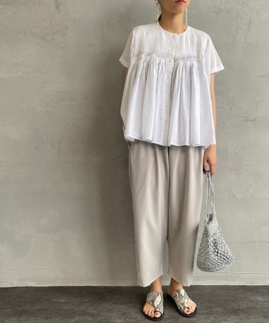 【美品】ミズイロインド〈日本製〉ストレッチ生地サルエルイージーパンツFベージュ