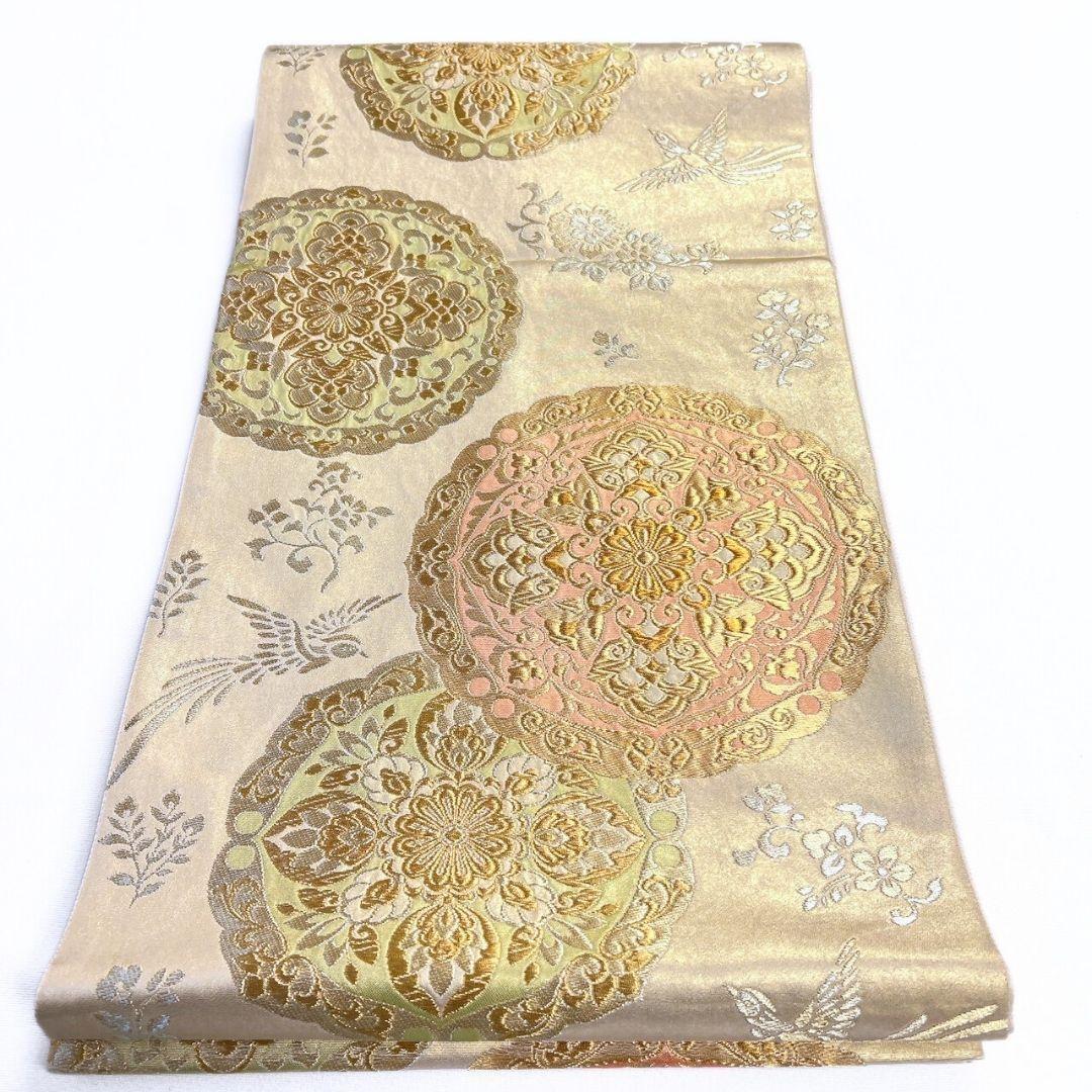 袋帯　唐織　花紋　華紋　鳳凰　花模様　金糸　着物　124b p ms.