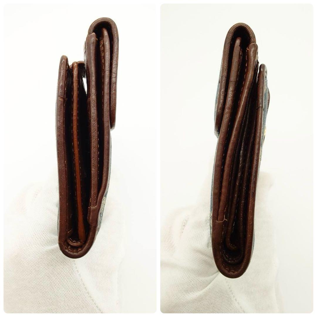 【美品】 セリーヌ 折り財布 トリオンフ マカダム柄 デニム レザー インディゴ