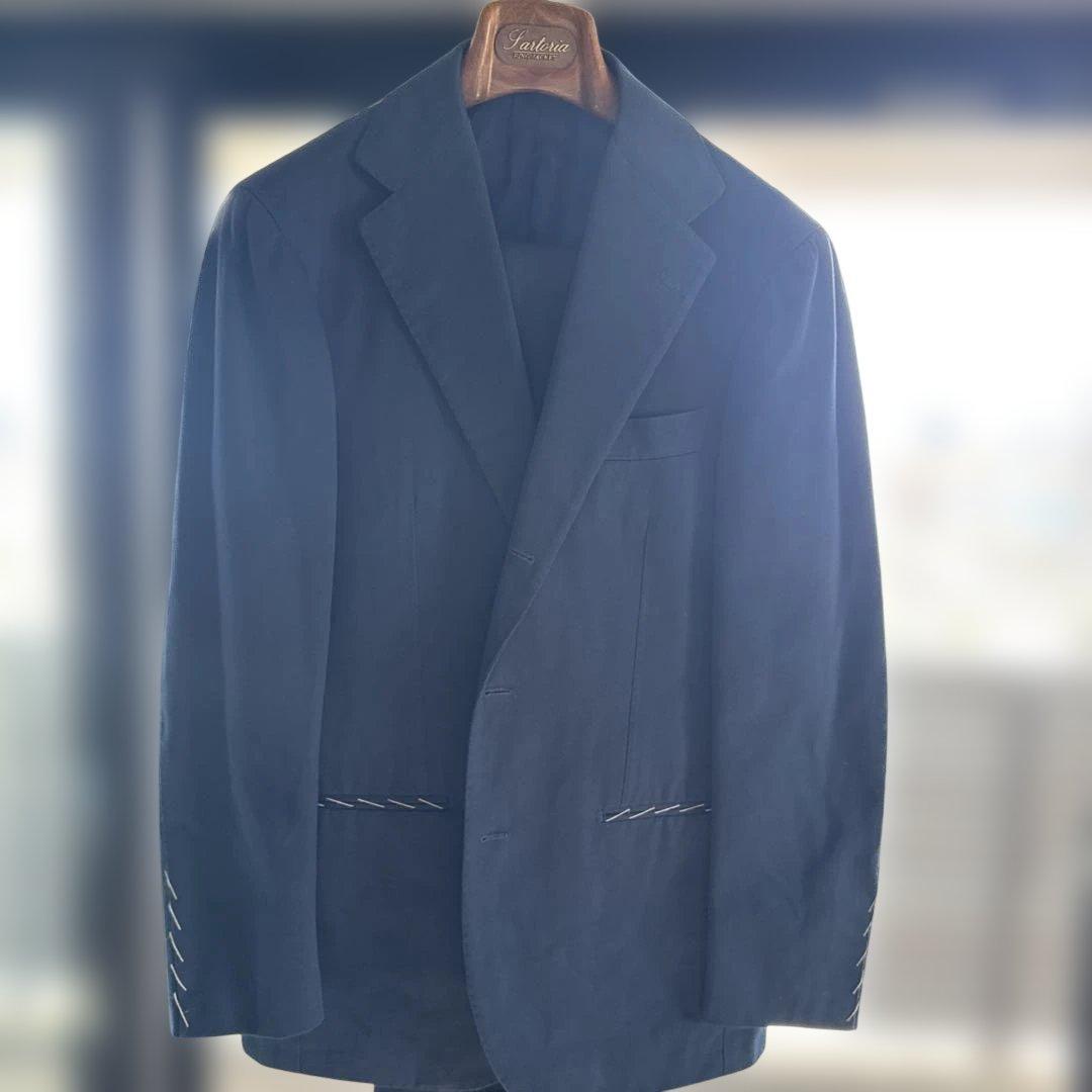 【新品】リングヂャケットマイスター　ネイビーコットンスーツ 48