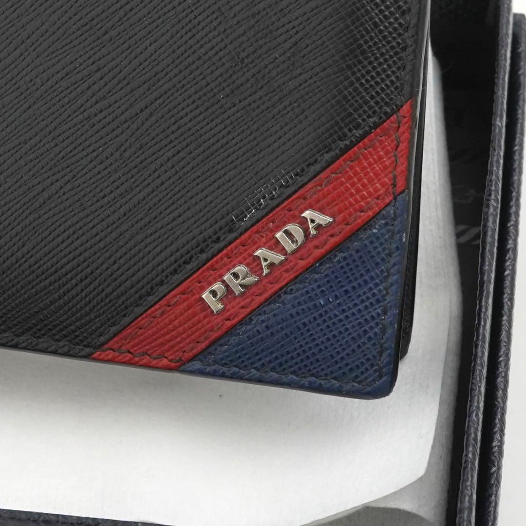 ✨極美品・箱保証書付き✨　PRADA 二つ折り　サフィアーノレザー　ストライプ