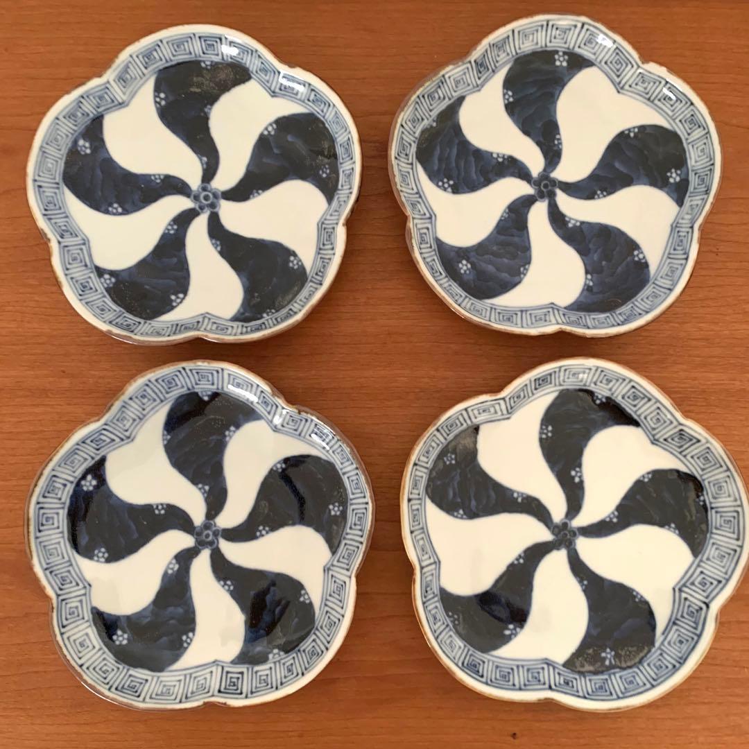 染付　ねじり梅　取り皿　4枚セット