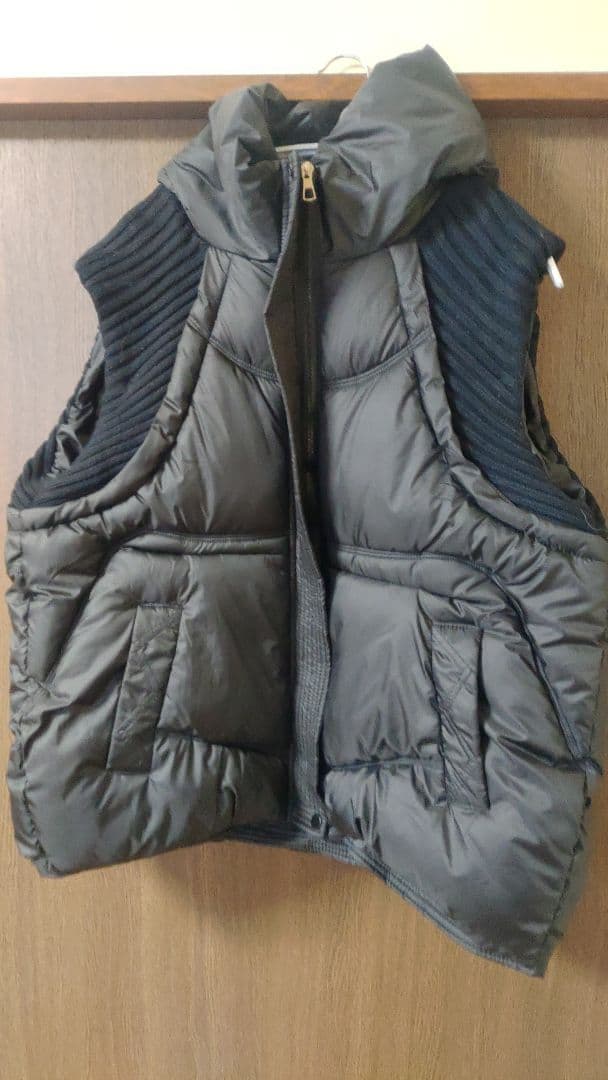 ニットドッキングダウンベスト フード ダウンベスト ブラック フード付き 中綿