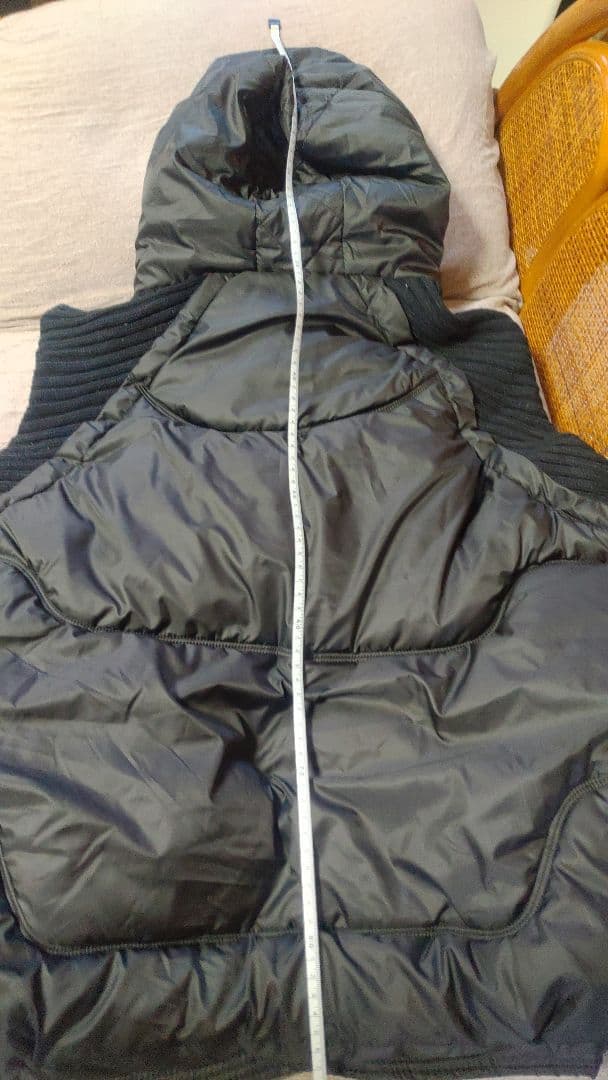 ニットドッキングダウンベスト フード ダウンベスト ブラック フード付き 中綿