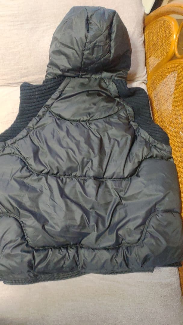 ニットドッキングダウンベスト フード ダウンベスト ブラック フード付き 中綿