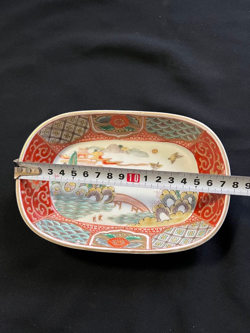 -*♡様 【手描き】 色絵 削り高台 長角皿 8客 管理A3700 有田 古伊万