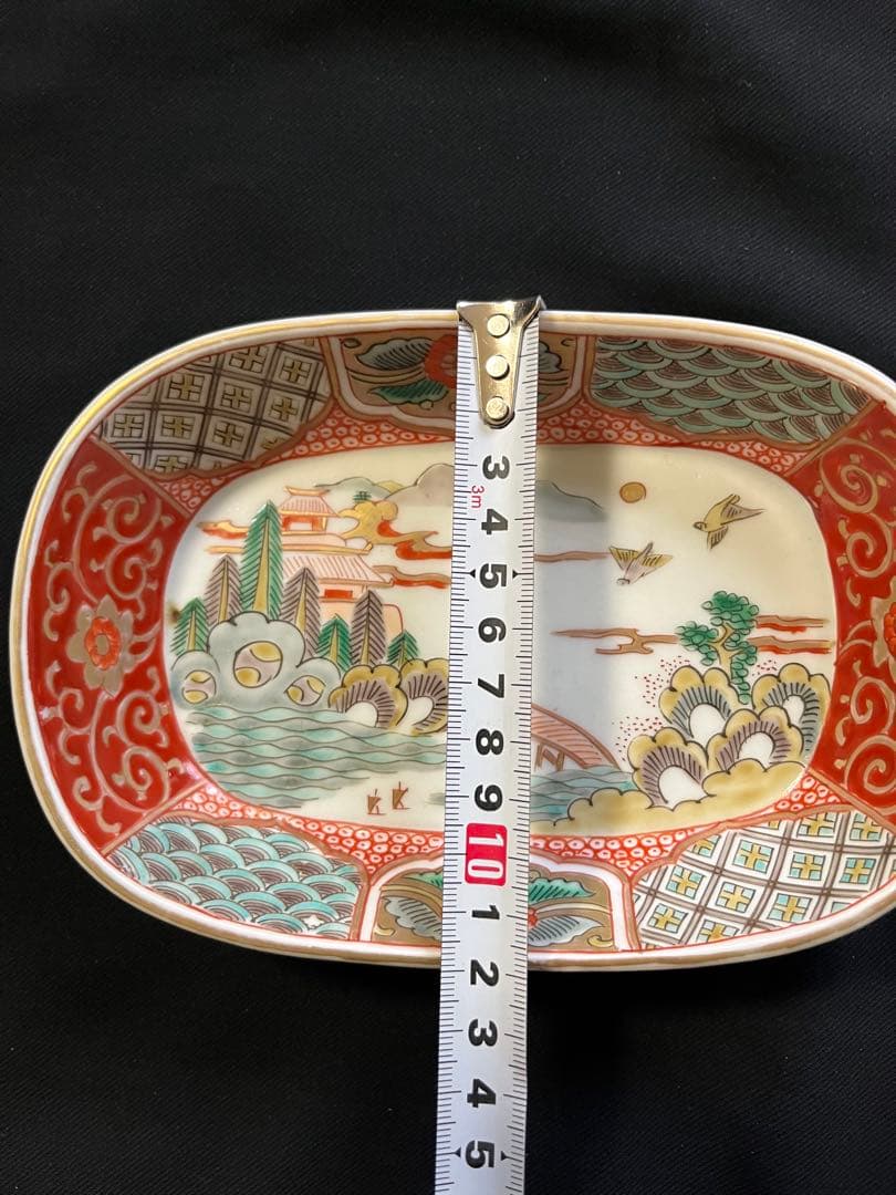 -*♡様 【手描き】 色絵 削り高台 長角皿 8客 管理A3700 有田 古伊万