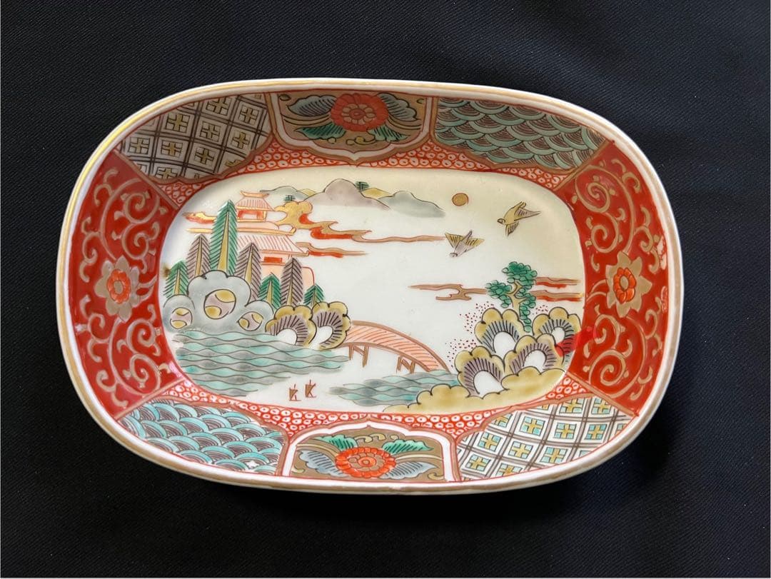 -*♡様 【手描き】 色絵 削り高台 長角皿 8客 管理A3700 有田 古伊万