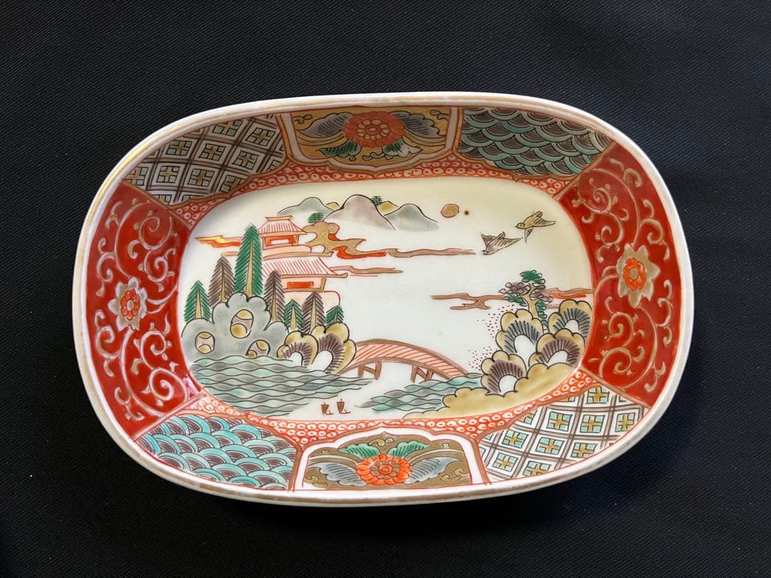 -*♡様 【手描き】 色絵 削り高台 長角皿 8客 管理A3700 有田 古伊万