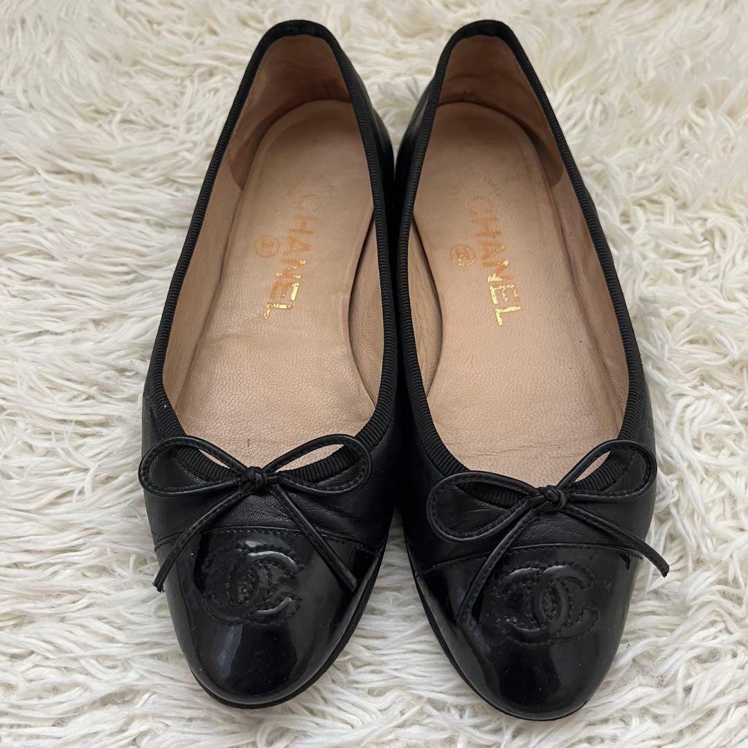 CHANEL ココマーク　バレエシューズ リボン　パンプス サイズ34 黒