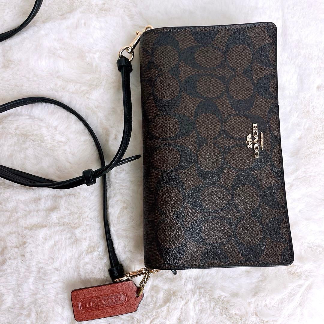 極美品☆COACHコーチ 2way お財布ショルダーバッグ ブラウン レザー