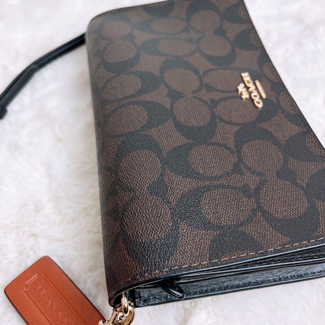 極美品☆COACHコーチ 2way お財布ショルダーバッグ ブラウン レザー