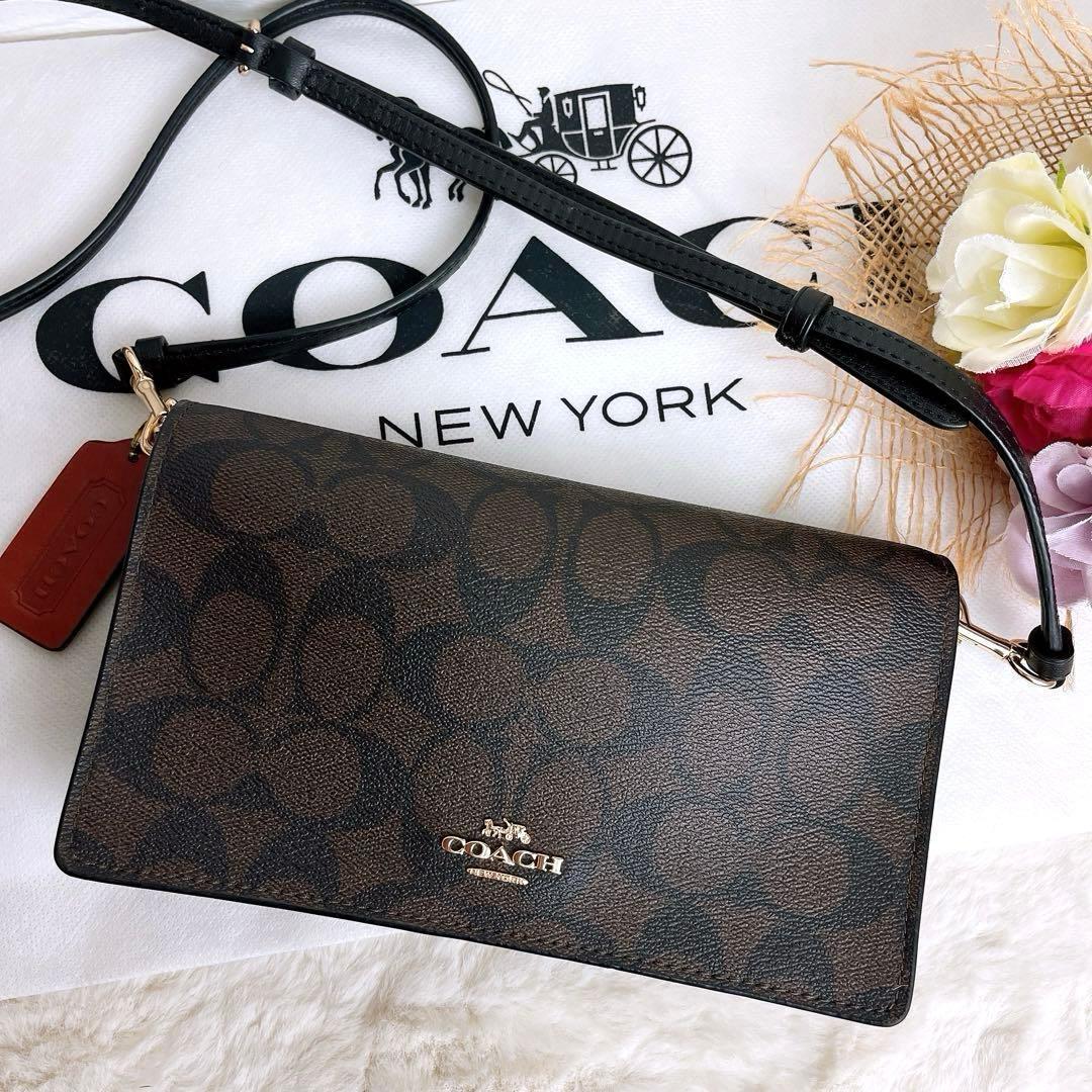 極美品☆COACHコーチ 2way お財布ショルダーバッグ ブラウン レザー