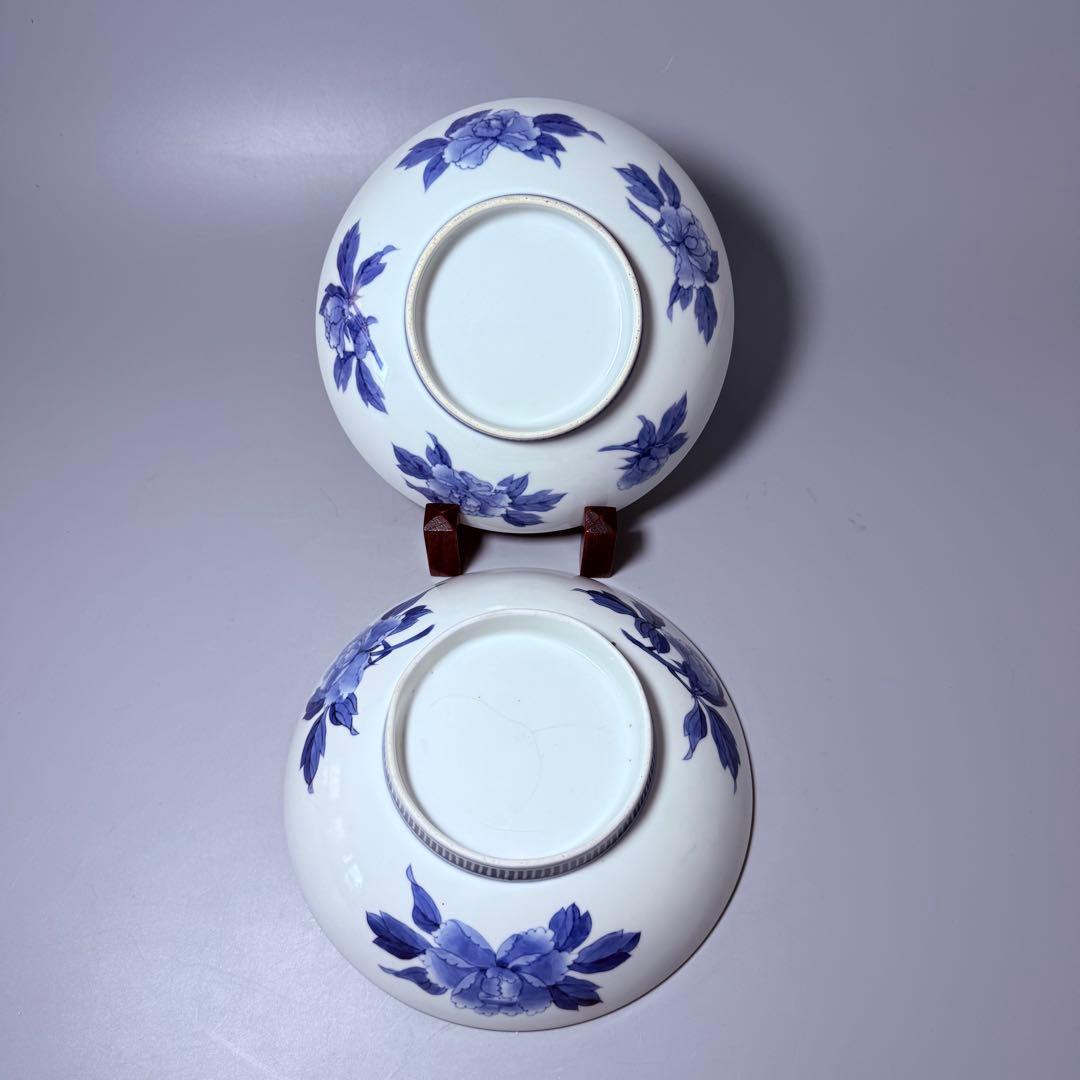 幕末～明治期　古鍋島　染付牡丹蝶図高台皿　古美術　骨董　コレクション