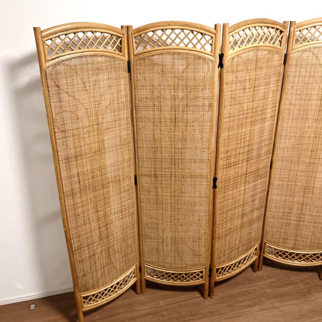 籐家具 ラタン 5連 パーテーション ブラインド 間仕切り 衝立 昭和レトロ