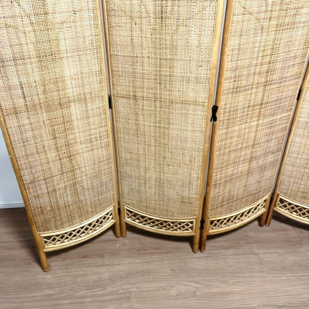 籐家具 ラタン 5連 パーテーション ブラインド 間仕切り 衝立 昭和レトロ