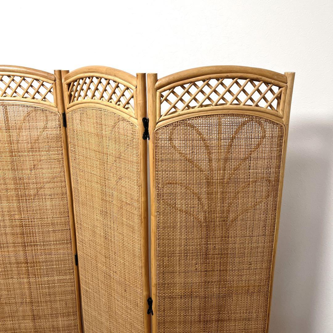 籐家具 ラタン 5連 パーテーション ブラインド 間仕切り 衝立 昭和レトロ