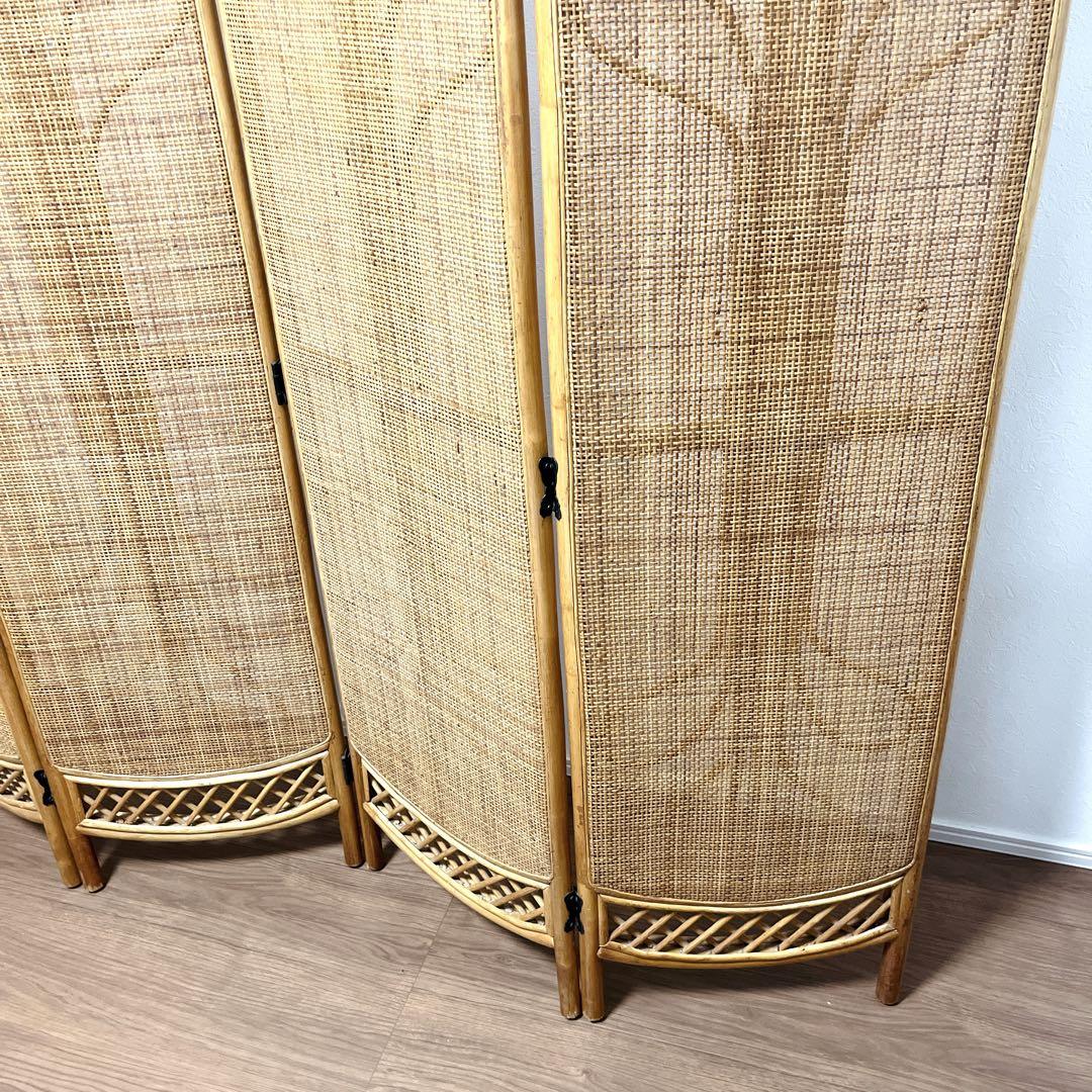 籐家具 ラタン 5連 パーテーション ブラインド 間仕切り 衝立 昭和レトロ
