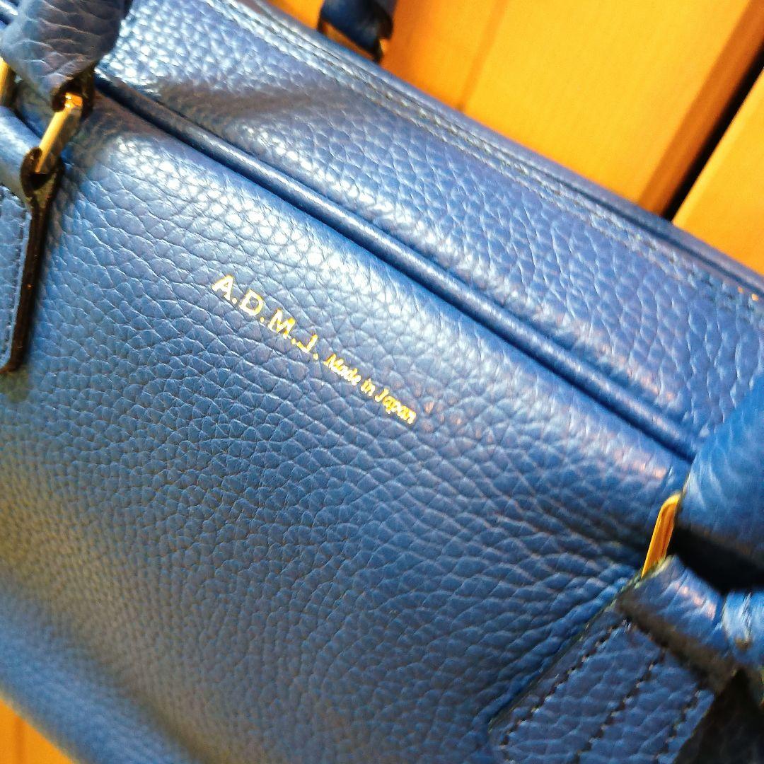 A.D.M.J. レザーショルダーバッグ 青 美品 ブルー ボストン