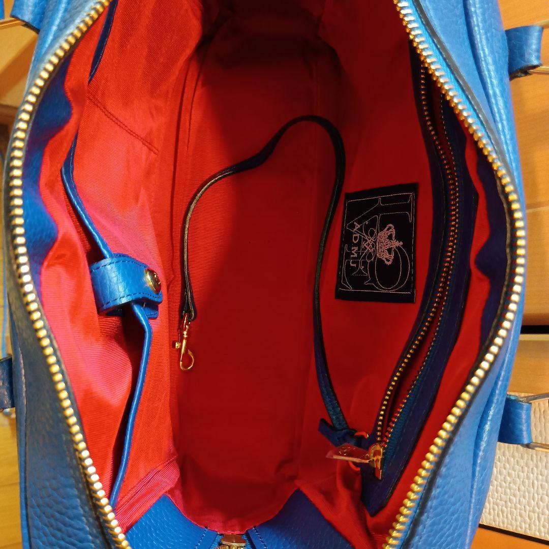 A.D.M.J. レザーショルダーバッグ 青 美品 ブルー ボストン