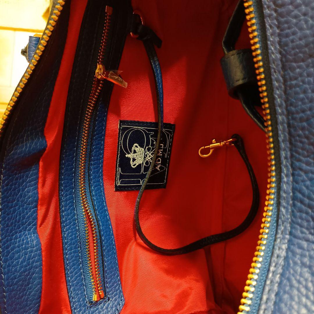 A.D.M.J. レザーショルダーバッグ 青 美品 ブルー ボストン