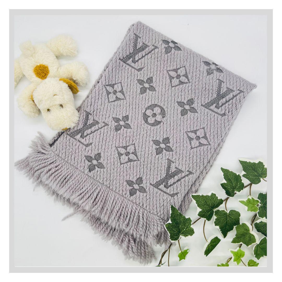 ルイヴィトン M74742　エシャルプ ロゴマニア マフラー グレー ウール