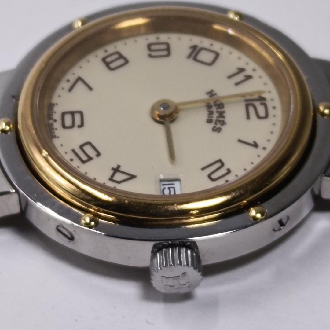 新品電池交換済 エルメス クリッパー 24mm アイボリーダイヤル コンビブレス