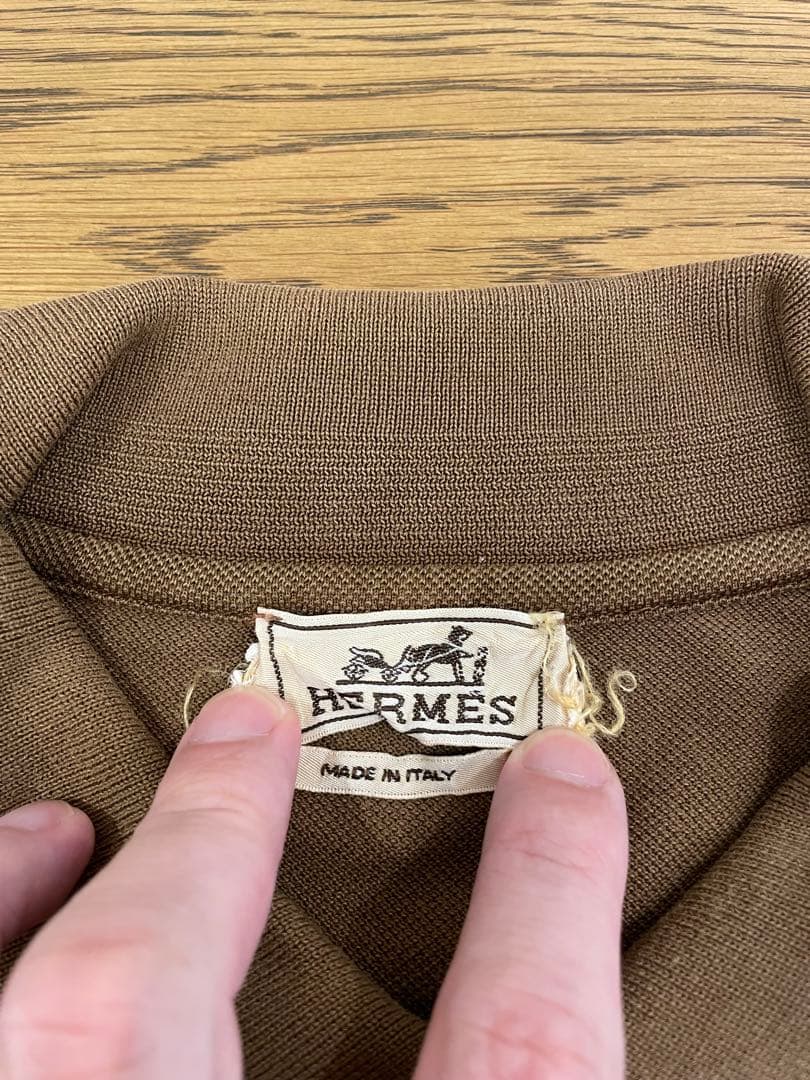 HERMES ブラウン ポロシャツ 胸ポケット付き　エルメス　M