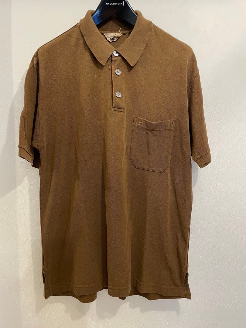 HERMES ブラウン ポロシャツ 胸ポケット付き　エルメス　M