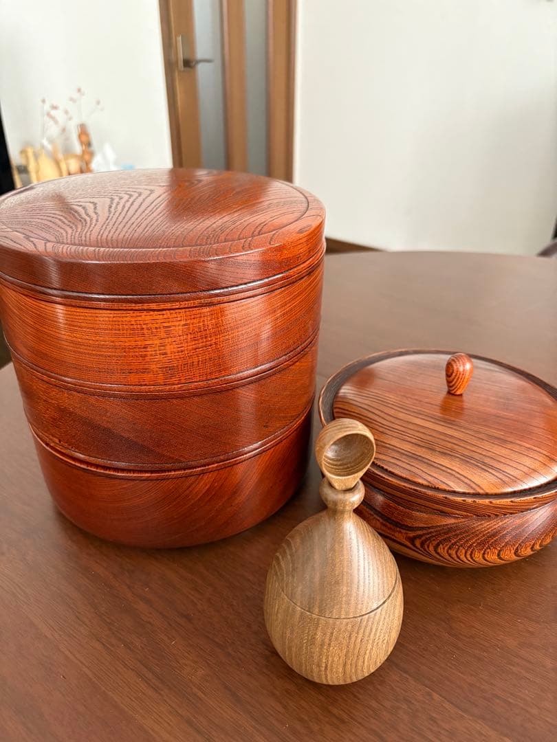 木製 漆器　拭き漆　蓋付き菓子器 日本製　作家物