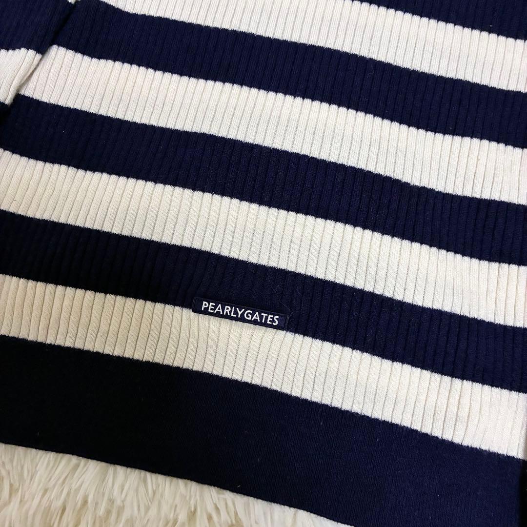 美品✨ パーリーゲイツ ウールカシミヤ ボーダー柄ハイネックニット（5）L 白紺